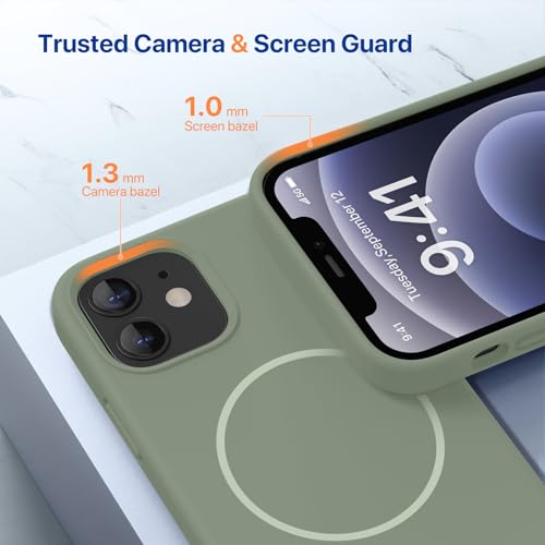 Image of Miracase Magnetic for iPhone 12 Case /iPhone 12 Pro Case, [Soft Anti-Scratch Microfiber Lining], Compatible with MagSafe,Liquid Silicone Shockproof Drop Protection Phone Case for 12 /12 Pro,Patina Green