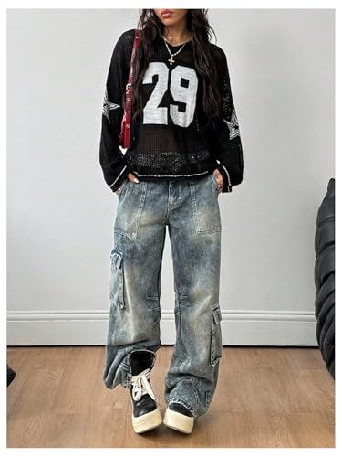 Image of Verdusa Women's Y2k Crochet Tops Jersey Shirts Graphic Going Out Summer Outfits Oversized Streetwear