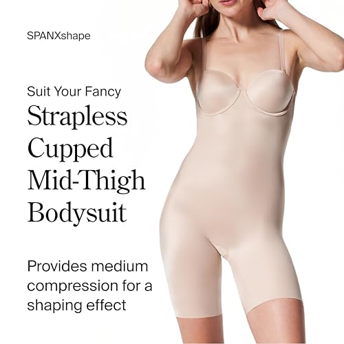 Image of SPANX SPANXshape Suit Your Fancy Strapless Cupped Mid-Thigh Bodysuit