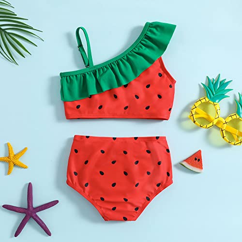 Summer Toddler Girls Watermelon Printed Ruffles Two Piece Swimwear Swimsuit Bikini Infant Girl Swimsuit (Red, 5-6 Years)4