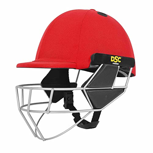 DSC Scud Ti. Cricket Helmet for Mens | Fixed Titanium Grill | Back Support Strap | Light Weight | Size: Small | Color: Red