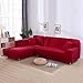 Produktbild Volwco Sofabezug, L-Form, 2 Stück, einfarbig, Sofabezug, 3-Sitzer, Stretch Sofa, Schonbezüge mit 16 Schaumstoffstäbchen, universell dehnbar, Polyester-Gewebe rot