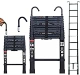 Escalera telescópica de aluminio de 10.5 pies con 2 ganchos desmontables, escalera de extensión de 3.2 m, escalera negra multiusos, totalmente extendida de 126 pulgadas, capacidad de 330 libras