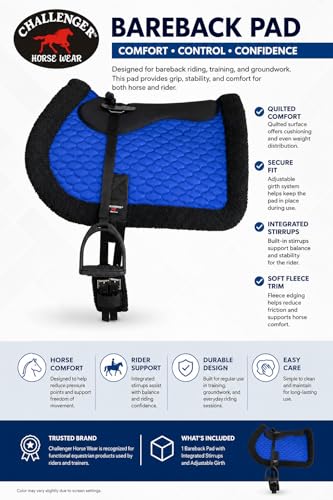 Image of Horse Quilted English Bareback PAD Trail Fleece Neoprene Royal Blue 72F48RB