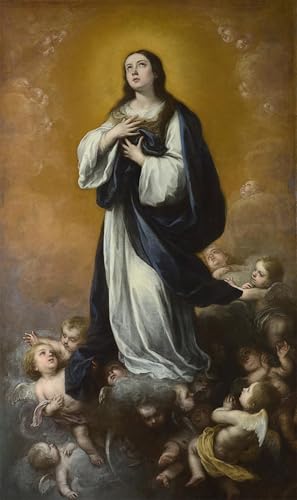 SERENDIPITP Pintura al óleo Clásicas Cuadro en Lienzo Decorativo Cuadro la Inmaculada Concepción de la Virgen de Bartolomé Esteban Murillo para la Decoración del Hogar del Dormitorio 60x90cm