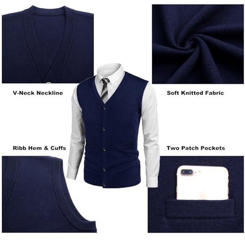 Chaleco de punto para hombre sin mangas cuello en V con botones ZUEVI 5