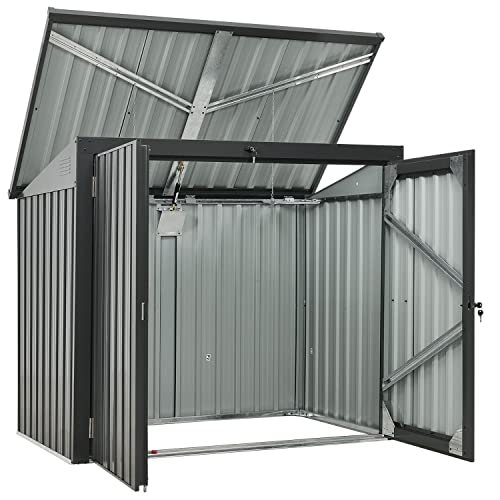 Juskys 2er Mülltonnenbox Genk 1,6 m² anthrazit – Mülltonnenverkleidung abschließbar für 2 x 240L Tonnen – Müllbox wetterfest aus Stahl mit Klappdach - 8