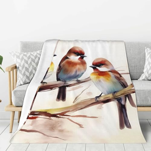 Couverture polaire flanelle douce lit canapé jeté de plaid imprimé oiseaux - 2