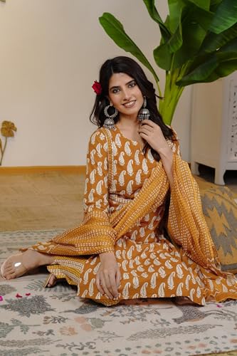 Image of MIRCHI FASHION Pure Cotton Women Straight Printed Embroidery Work Kurti Set with Dupatta and Pant