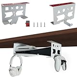 Chanvoo Aluminum Under Desk Mount for PS5/PS5 Slim/ PS5 Pro Digital & Disc, Securing Under Desk Bracket with Detachable Controller & Headphone Holder Kit No Drill (White)