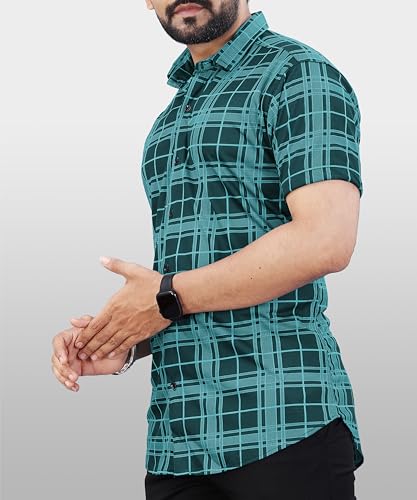 Image of LookMark Men's Trendy Lycra Blend Spread Collar Half Sleeve Printed Shirts - Elevate Your Style with Comfort and Versatility (Pack of 2)