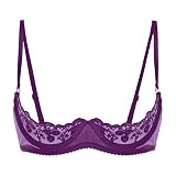 TiaoBug Sujetador Abierta con Aros para Mujeres Lencería Erótica de Encaje Transparente Push Up Sexy Ropa de Dormir Erótica Fiesta de Noche A Morado M