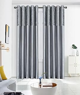 XXR Crushed Velvet Band Curtains PAIR Eyelet Faux Silk Fully Lined Ring Top UK Sizes (Silver/Dark Silvery, 46x54'')