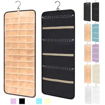 YHESUBZ Schmuck Organizer Hängend, Schmuckaufbewahrung Doppelseitige mit Metallhaken,Schmuck-Organizer zum Aufhängen,Doppelseitiger Schmuckhalter für Ohrringe, Ringe an Schrank,Tür, Wand (Schwarz)