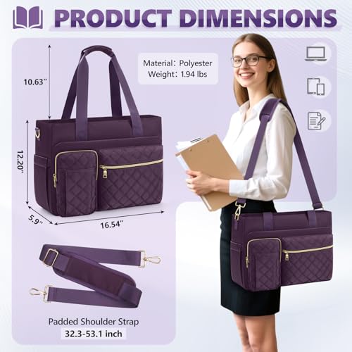 Image of SDYSM Teacher Tote Bag 15.6 inch Laptop Bag Work Bags for Women Nurse Tote Professional Computer Messenger Shoulder Bags Laptop Briefcase for Office, College, Nursing, Purple
