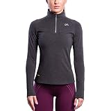 GYM AESTHETICS Damen Winter Funktionsshirt Langarm Raglanärmel Long Sleeve Atmungsaktiv Quickdry 1/2 Zip Stehkragen Slim Fit, Rennen und andere Sport in Melange Holzkohle(S)