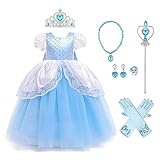 Cendrillon Déguisement Filles - Enfants Cendrillon Robe Cinderella Princesse Costume Carnaval Cosplay Halloween Partie Noël Soirée Anniversaire Fête d'Anniversaire Dress Up Bleu -sequin 11-12 Ans
