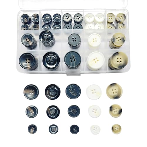 110Pcs Mixed Sewing Buttons 4-Hole Craft Round Blazer Buttons 5 Color 3 Size(15mm/20mm/25mm) Suitable for Sewing Clothes Suit Coat Buttons.