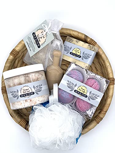 Rock The Top Anxiety Relief Items In A Spa Gift Baskets For Women. 6 Self Care Gifts, Mineral-Rich Bath Soak, Soap, Bomb Truffles, & Tea. Basket That Will Leave Her Skin So Soft., Piece Set #TOP4