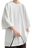 [foveitaa] 七分袖 メンズ tシャツ 夏服 ビッグ シルエット 大きい サイズ クルーネック トップス かっこいい シンプル オシャレ おしゃれ ゆったり カジュアル 人気 ストリート 柔らかい肌触り 快適white-3XL