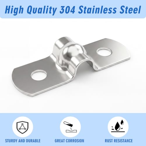 Image of Yaocom 100 Pcs 3 /8 Inch Opening Pipe Strap 304 Stainless Steel Conduit Clamp Reinforced Rigid 2 Hole U Bracket for Pipe Fixing on Various Surfaces