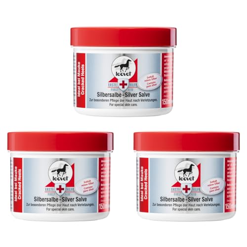 RL24 – leovet Silbersalbe – Pferdesalbe mit Silber & Zink – antiseptischer Pferdebalsam – Salbe mit hochwertigen Pflanzenölen – Haut- & Hufpflege – Wundsalbe ideal bei Mauke – 3 x 150 ml (3er Set)