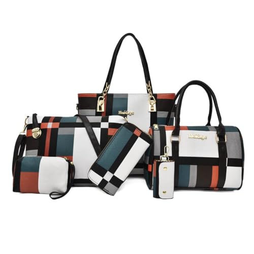 Opurtdor Bolso Mujer Mediano Bolso Bandolera Mujer Bolsos de Mujer Bolso Shopper Mujer Bolso Piel Mujer Bolsos Bandolera para PU Mujer Bolso Tote 6 Pcs Set Bolso de Mano