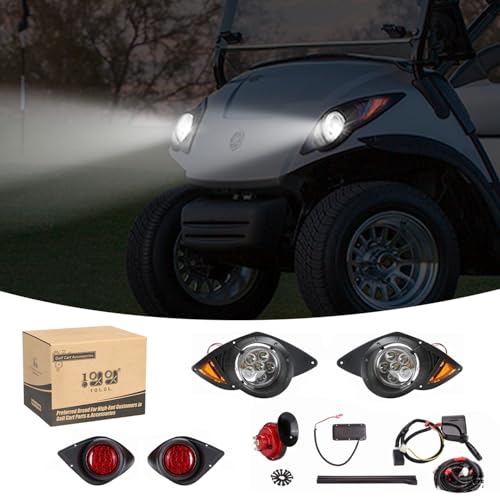 10L0L Street Legal Light Kit For Yamaha G29 (12V) - Golf Cart Headlight Kit Fit Yamaha G29 YDR Drive 2007up with Turn Signals Switch Horn Brake Lights Harness