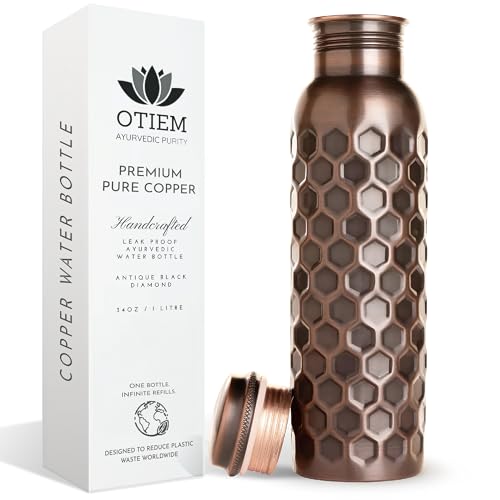 Otiem 100% Copper Water Bottle for Drinking Water, 34 Oz Antique Black – Stay Hydrated and Enjoy Ayurvedic Benefits – Leak-Proof, Temperature Retention, Eco-Friendly Design – Durable Copper Bottle