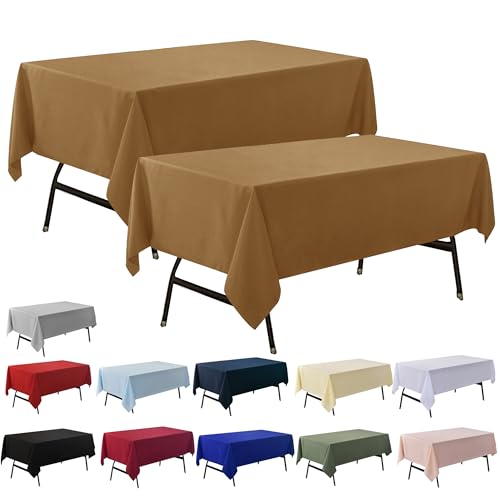 Image of 2-Pack 60x102 inch Coffee Table Cloths, Solid Stain and Wrinkle Resistant Oblong Tablecloth, Premium Plain Weave Polyester Fabric Rectangle Table Linen Covers for Hotel, Wedding