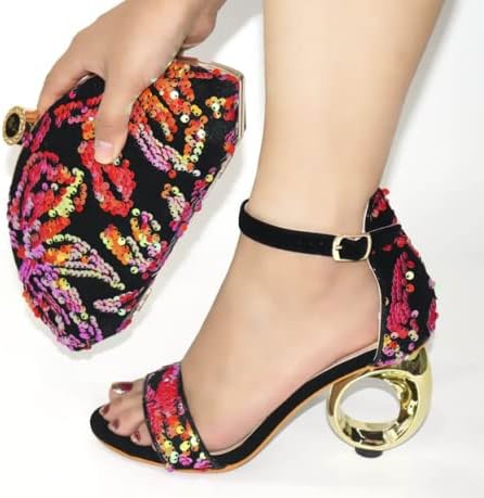 Venus Chan Italian Design African Style Matching Bag/Shoes Set Decorated with Appliques