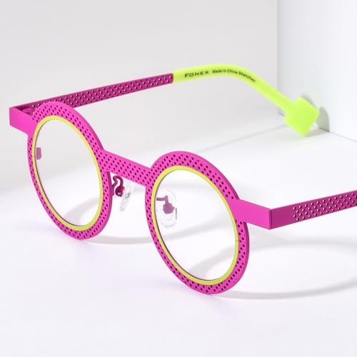 Image of FONEX Colorful Pure Titanium Glasses Frame Women Retro Round Eyeglasses