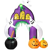 HOMCOM 280 cm Halloween Deko Aufblasbarer Halloween-Torbogen mit Kürbis und Geist Bogen Deko mit eingebauten LEDs Gartendekoration Feiertagsdekorationen
