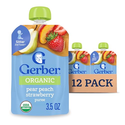 Gerber Stage 2 Organic Pear Peach Strawberry Pouches, 3.5 Oz, 12 Pack - image 1