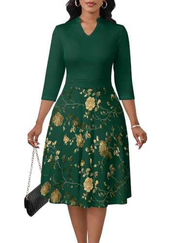 Image of PinkPatty Women's Casual A-line Midi Dresses 3 /4 Sleeve V Neck Fit and Flare Dress with Pockets