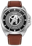 Citizen Orologio da uomo Eco Drive Classic Avengers Marvel, 3 lancette in acciaio inox, cinturino in pelle marrone (AW1721-08W), Argento, classico