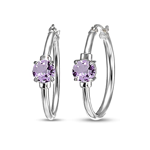 Amethyst Earrings For Women Genuine Gemstone Purple Earring 25Mm Sterling Silver Hoops For Girls Teens Bridesmaids Trendy Summer Fashion Prom #TOP28
