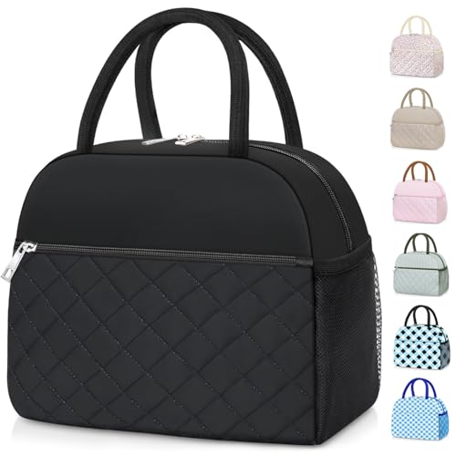 KUBYA Lunch Bag Lunch Box for Women Men Insulated Reusable Large Lunch Tote Bag Adult Leakproof Simple Cooler Bag for Office Work Picnic Beach or Travel, Black