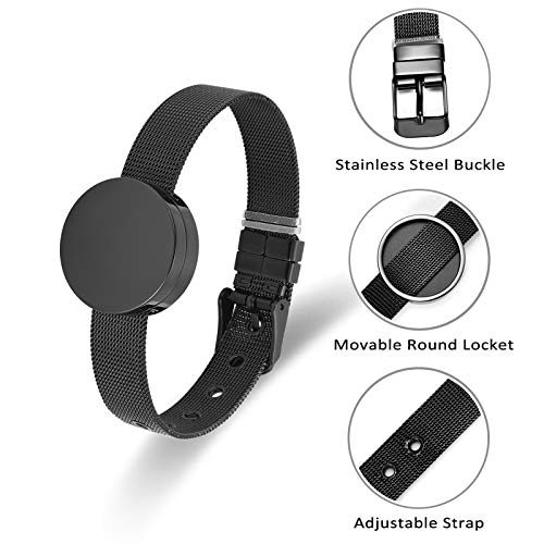 Constantlife Cremation Bracelet For Ashes Memorial Urn Bangle Round Locket Ashes Holder Adjustable Watch Band Custom Engraving Keepsake (Black) #TOP2