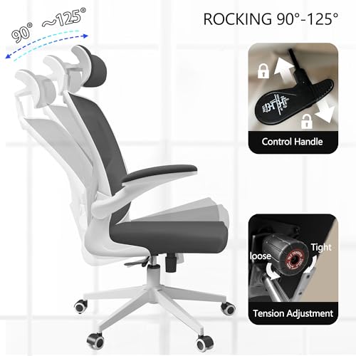 SICHY AGE Office Chair - Ergonomic Desk Chair with Flip-Up Armrests & Lumbar Support Cushion - Adjustable Rolling Chair for Home Office, Study, and Work