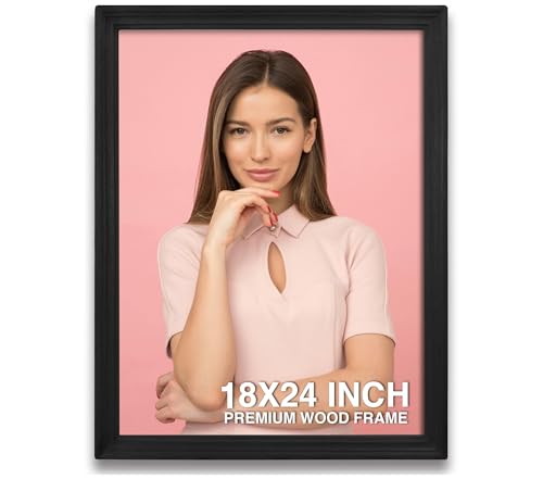 Image of Photo Frame 18 Inch x 24 Inch | Wall Hanging Photo Frame | Big Photo Frames For Wall | Black Wooden Frame For Wall | Stylish & Durable Wall Decor (18x24 Inch, Black)