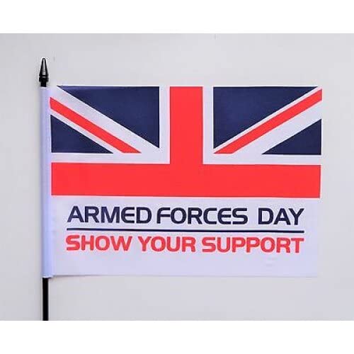 Pack Of 12 (6" x 4") Armed Forces Day Show Your Support British Military Small Hand Waving Flag Flags With 27cm Black Plastic Poles
