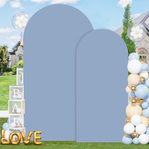 Image of FOTSHARER Dusty Blue Arch Covers 7.2 and 6FT Arch Backdrop Cover Set of 2 Spandex Arch Covers Stretchy Backdrop Wedding Arches Stand Covers for Party Birthday Baby Shower Banquet Ceremony Decor