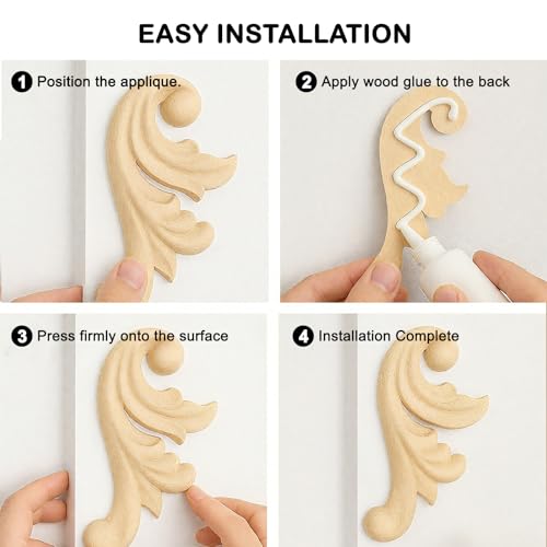 Image of 8Pcs Decorative Wood Flower Carved Appliques Corner Onlay 2.1x4.1inch DIY Unpainted Wooden Carved Corner Decal for Furniture Wardrobe Mirror Photo Frame Closet Decoration