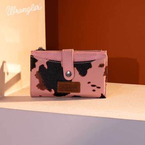 Wrangler Wallet for Women Cow Print Bifold Wallet Women's Wallets, Card Cases & Money Organizers Women Pink Wallets for Womens Female Cash Wallett with ID Window WG133-W002PK - image 2