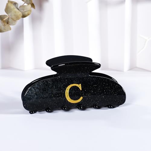 Image of LILIE&WHITE Acrylic Letter Hair Clips For Women Stylish C Monogram Hair Claw Alphabet Hair Clip Fashion Glitter Claw Clips Elegant And Durable Hair Accessory Large Hair Clips Black C
