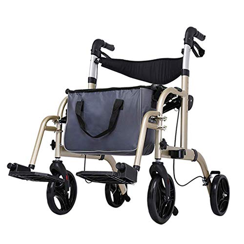 OWOHYG Andador, Andador Ligero de Aluminio, Andador Plegable de 4 Ruedas, Andador con asa Ajustable y Bolsa de Transporte, Adultos Mayores y discapacitados, Es Tan Amable de tu Parte, Dorado