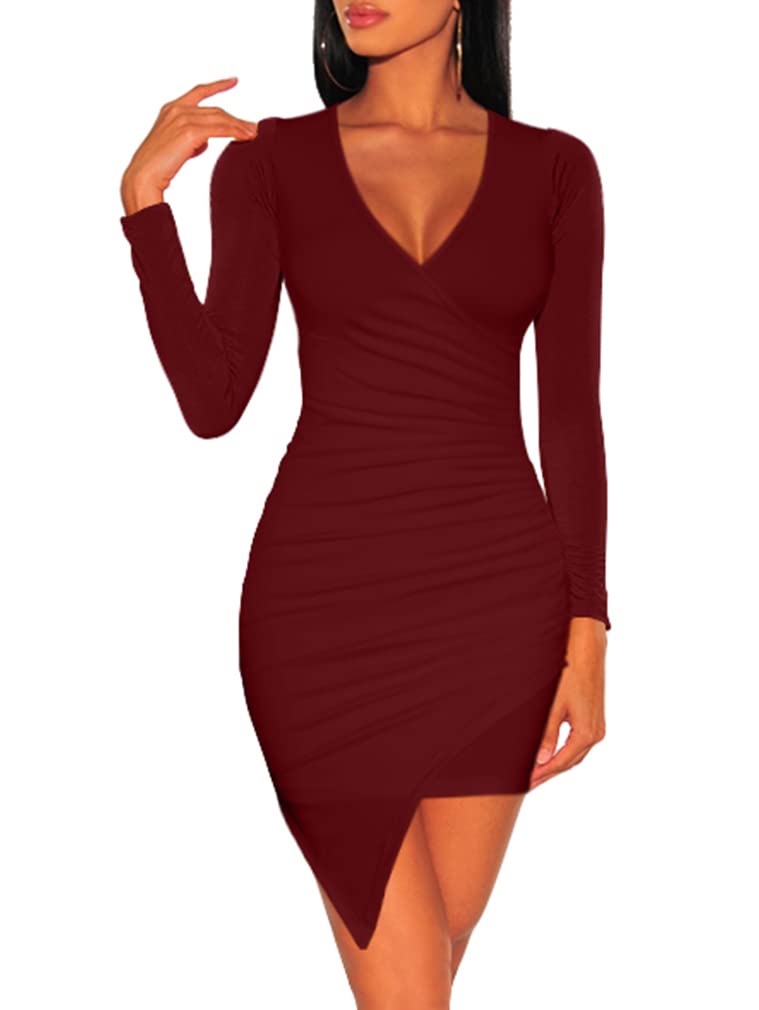 Kaximil Mini Abito Corto Donna Aderente Con Maniche Lunghe E Scollo Quadrato - Tessuto Rete, Sexy Da Discoteca, Taglie S-XL