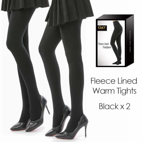 Image of G&Y 2 Pairs Fleece Lined Tights for Women - 100D Opaque Warm Winter Pantyhose