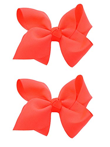 NYFASHION101 Toddlers' Girls' Smooth Grosgrain Ribbon Bow Alligator Clip, Neon Orange